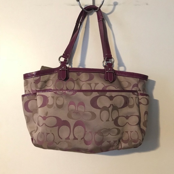Khaki and Berry Purple Authentic Coach Purse - Picture 2 of 6